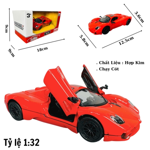 Mô Hình xe pagani đỏ tỉ lệ 1:32 Hợp kim có thể mở cửa - bánh sau chạy cót - Dài 12.5cm - rộng 5.8cm - cao 3.6cm - nặng : 500gram - FULL BOX : box màu SKU : oto451 - K70-T4-S5