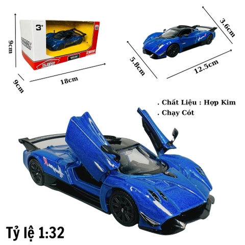 Mô Hình xe pagani xanh dương tỉ lệ 1:32 Hợp kim có thể mở cửa - bánh sau chạy cót - Dài 12.5cm - rộng 5.8cm - cao 3.6cm - nặng : 500gram - FULL BOX : box màu SKU : oto452 - K70-T3-S4