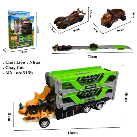 Mô Hình Xe Khủng Long dinosaur đường ray  - bánh sau chạy cót - Dài 18cm - rộng 5cm - cao 8cm - FULL BOX : box màu SKU : oto515b -  ( VAT : DC00 )  - K56-T4-S3