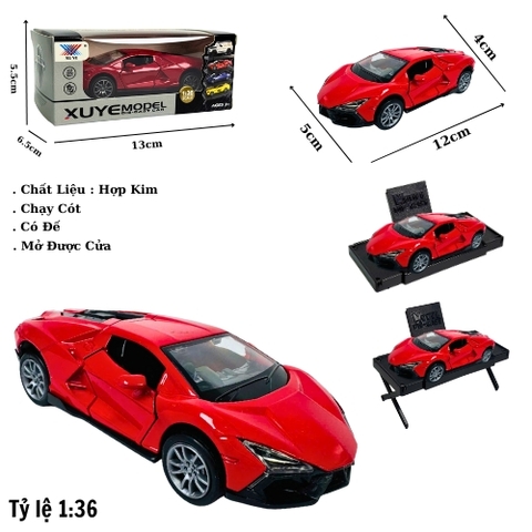 Mô Hình Oto lambogini sian Đỏ . tỉ lệ 1:36 - Chạy Cót - Có Kèm Đế - Dài 12cm - rộng 5cm - cao 4cm - nặng : 400gram - FULL BOX . SKU : oto523a - K114A77 -  K53-T2-S4