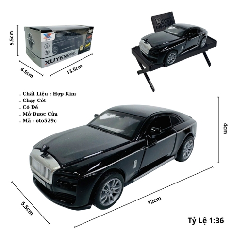 Mô Hình Xe roll royce đen tỉ lệ 1:36 Hợp kim có thể mở cửa - bánh sau chạy cót - Dài 12.5cm - rộng 5.5cm - cao 4cm - nặng : 300gram - FULL BOX : box màu SKU : oto529c - K52-T3-S3