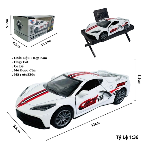 Mô Hình Xe ferari trắng họa tiết tỉ lệ 1:36 Hợp kim có thể mở cửa - bánh sau chạy cót - Dài 12.5cm - rộng 5.5cm - cao 3.5cm - nặng : 300gram - FULL BOX : box màu SKU : oto530c - K52-T2-S6