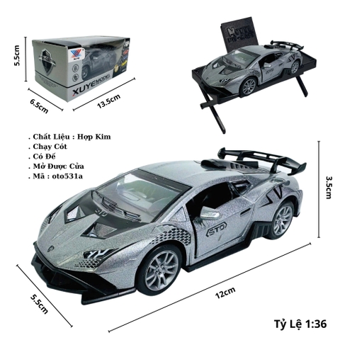 Mô Hình Xe lamboghini xám tỉ lệ 1:36 Hợp kim có thể mở cửa - bánh sau chạy cót - Dài 12.5cm - rộng 5.5cm - cao 3.5cm - nặng : 300gram - FULL BOX : box màu SKU : oto531a - K52-T1-S1
