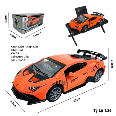 Mô Hình Xe lamboghini cam tỉ lệ 1:36 Hợp kim có thể mở cửa - bánh sau chạy cót - Dài 12.5cm - rộng 5.5cm - cao 3.5cm - nặng : 300gram - FULL BOX : box màu SKU : oto531c - K52-T1-S3