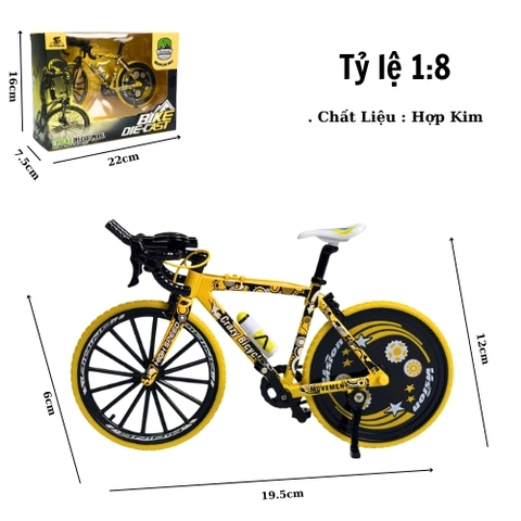 Mô Hình xe đạp đua vàng 1:8 Hợp kim - Dài 19.5cm - rộng 6cm - cao 11.5cm - nặng ~ 300gram - FULL BOX : box màu SKU : oto543a