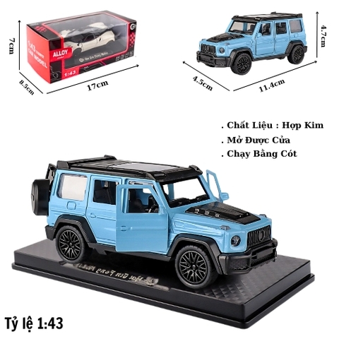 Mô Hình Xe Mẹc g63 xanh trời  tỉ lệ 1:43 Hợp kim có thể mở cửa - bánh sau chạy cót - Dài 11.4cm - rộng 4.5cm - cao 4.7cm - FULL BOX : box màu SKU : oto552h - (VAT: 003-01-35) - K54-T3-S2