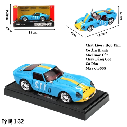 Mô Hình Xe Ferrari 250 GTO , tỉ lệ 1:32 Hợp kim có thể mở cửa - bánh sau chạy cót - Dài 14.7cm - rộng 6cm - cao 4.1cm - FULL BOX : box màu SKU : oto555  - ( VAT : 003-95 )- K54-T1-S9