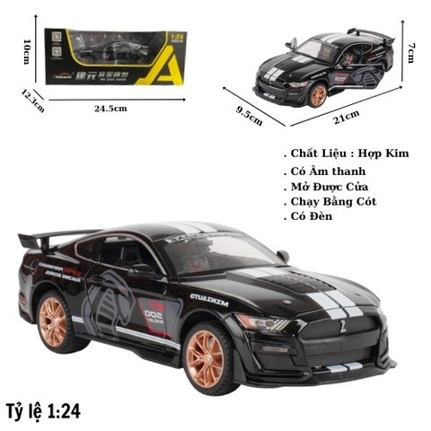Mô Hình Xe Ford Mustang Shelby GT500 Màu Đen , tỉ lệ 1:24 Hợp kim có đèn - bánh sau chạy cót - Dài 21cm - rộng 9.5cm - cao 7cm - FULL BOX : box màu SKU : oto557a ( VAT : 003-01-200 ) - K71-T5-S5