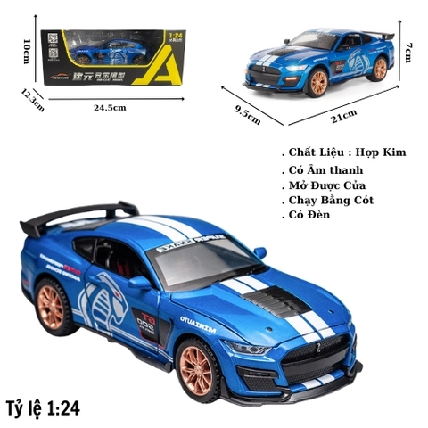 Mô Hình Xe Ford Mustang Shelby GT500 Màu Xanh Trời , tỉ lệ 1:24 Hợp kim có đèn - bánh sau chạy cót - Dài 21cm - rộng 9.5cm - cao 7cm - FULL BOX : box màu SKU : oto557b - ( VAT : 003-01-200 ) - K71-T5-S6