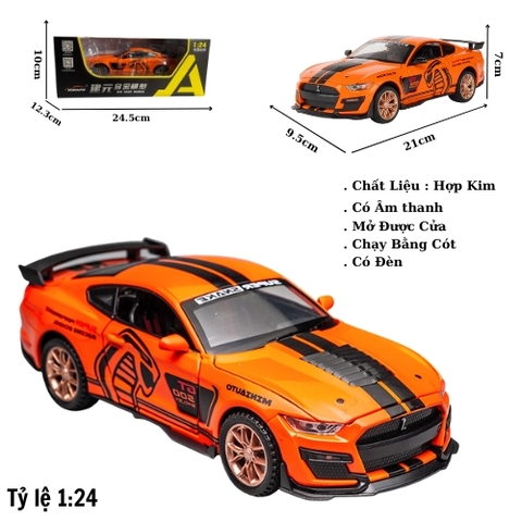 Mô Hình Xe Ford Mustang Shelby GT500 Màu Cam , tỉ lệ 1:24 Hợp kim có đèn - bánh sau chạy cót - Dài 21cm - rộng 9.5cm - cao 7cm - FULL BOX : box màu SKU : oto557c - ( VAT : 003-01-200 ) - K71-T5-S4