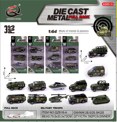 Bộ 3 xe quân sự hợp kim , tỉ lệ 1:64 - SKU : oto-QZ616-A - ( Vat : 003-03-30 )