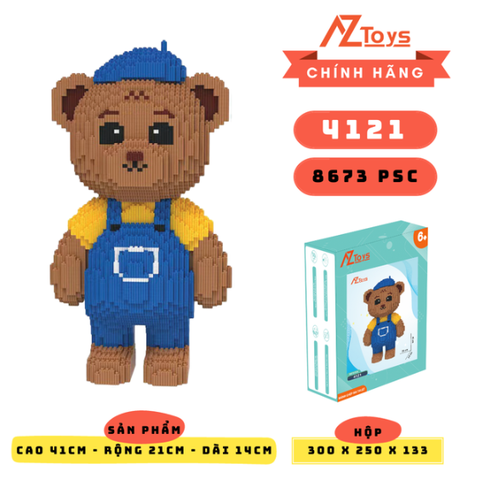 MÃ 4121 - Gấu Teddy Yếm Xanh 41cm - Sỉ Lẻ 122k - Sỉ thùng 115k - Thùng 16 con Lego - Ship từ kho Hà Nội