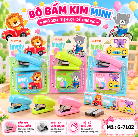 Dụng cụ bấm ghim mini tặng kèm hộp ghim - SKU: G-7102- (VAT:  111-03-9) - K27-T3-S2