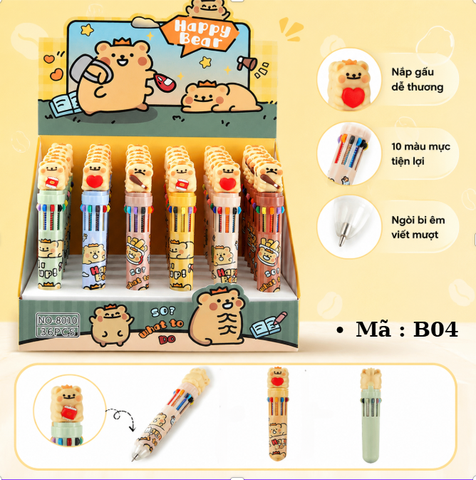 Bút bi 10 ngòi hình gấu dễ thương - SKU : B04 - (VAT: 111-01-5) - K27-T2-S6