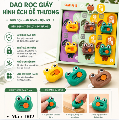 Dao rọc giấy mini hình chú ếch dễ thương - SKU : D02 - (VAT:  111-04-4) - K27-T2-S10