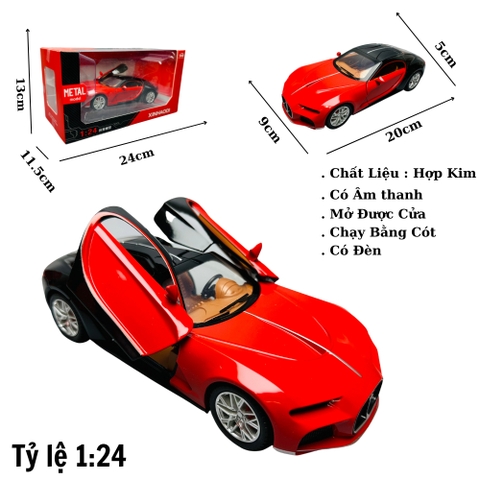 Mô Hình Xe Bugati đỏ 1.24 Hợp kim có thể mở cửa - bánh sau chạy cót - Có tiếng - đèn pha sáng - Dài 20cm - rộng 9cm - cao 5cm - nặng ~ 1000gram - FULL BOX : box màu SKU : oto171 - ( VAT : 003-01-180 ) - K63-T4-S10