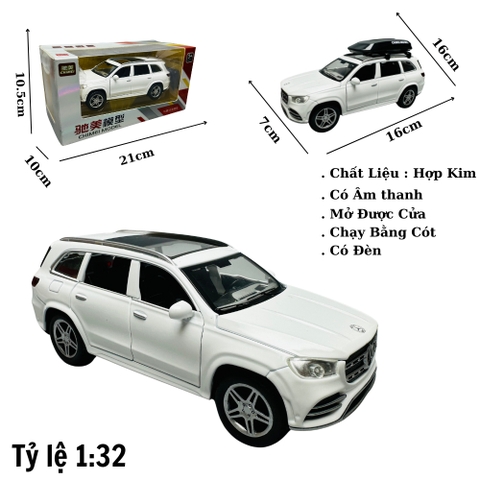 Mô Hình Xe Mẹc GLS580 Trắng 1:32 Hợp kim có thể mở cửa - bánh sau chạy cót - Có tiếng - đèn pha sáng - Dài 16cm - rộng 7cm - cao 6cm - nặng ~ 800gram - FULL BOX : box màu SKU : oto165