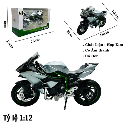 Mô Hình Xe kawasaki H2R xám 1:12 Hợp kim - Có tiếng - đèn pha sáng - Dài 18cm - rộng 6cm - cao 10cm - nặng ~ 700gram - FULL BOX : box màu SKU : oto155