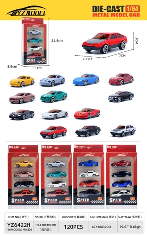 Mô Hình Xe Tổng Hợp tỉ lệ 1:64 - Cao 21cm- Ngang 11cm ( Giá 1 xe - 4 xe 1 vỉ - đặt số lượng 4 ) - Box Màu- SKU : oto-YZ6422H - ( Vat : DCM473-10 )