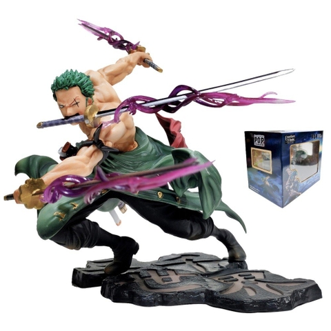 Sỉ Thùng - giá 63k / sản phẩm ,  Mã 507a - số lượng 60 - Mô hình One Piece Zoro 3000 thế giới có 2 đầu 3 vòng hắc kiếm - Loại có box nhựa - hộp màu  -  One Piece - Có Hộp Màu