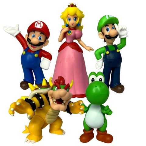 Mô Hình Nấm Lùn Mario - Tổng hợp nhân vật trong Mario - công chúa Peachette + phản diện Bowser + Yoshi + Mario . Cao 10 - 11cm - nặng 350gram - Nobox