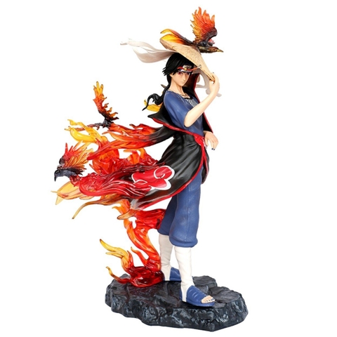 Mô hình Naruto Itachi Akatsuki đế Hắc Hỏa có quạ tay cầm nón - Cao 29cm - nặng 820gram   - Figure Naruto - Có Hộp đẹp - K3-T4-S10