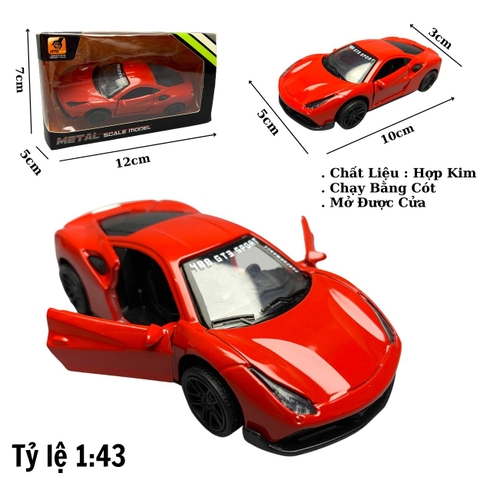 Mô Hình xe Ferrari 488 GTB Đỏ tỉ lệ 1:43 Hợp kim có thể mở cửa - bánh sau chạy cót - Dài 10cm - cao 3cm - nặng 200gram - Figure Oto - FULL BOX : box màu