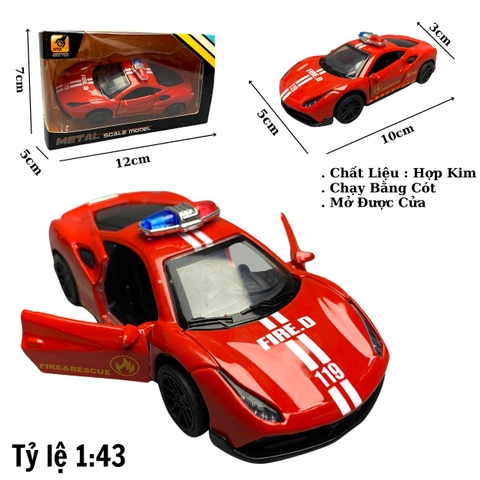 Mô Hình xe Ferrari police 488 GTB Đỏ tỉ lệ 1:43 Hợp kim có thể mở cửa - bánh sau chạy cót - Dài 10cm - cao 3cm - nặng 200gram - Figure Oto - FULL BOX : box màu