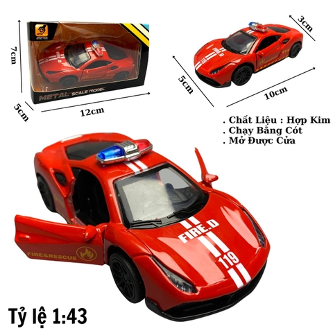 Mô Hình xe Ferrari police 488 GTB Đỏ tỉ lệ 1:43 Hợp kim có thể mở cửa - bánh sau chạy cót - Dài 10cm - cao 3cm - nặng 200gram - Figure Oto - FULL BOX : box màu số 16