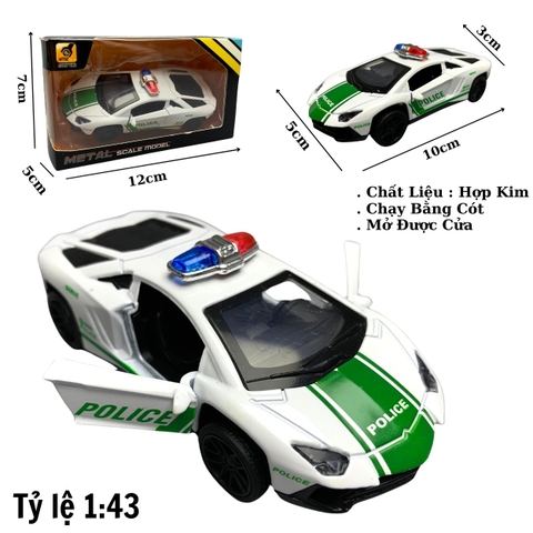 Mô Hình xe police Lamborghini Huracan Trắng tỉ lệ 1:43 Hợp kim có thể mở cửa - bánh sau chạy cót - Dài 10cm - cao 3cm - nặng 200gram - Figure Oto - FULL BOX : box màu