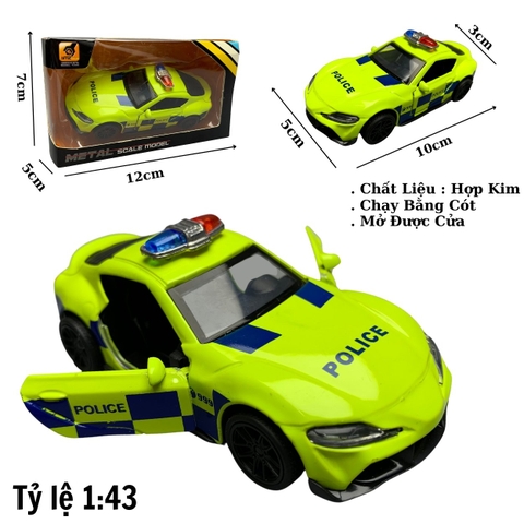 Mô Hình xe Toyota police  Supra xanh nõn chuối tỉ lệ 1:43 Hợp kim có thể mở cửa - bánh sau chạy cót - Dài 10cm - cao 3cm - nặng 200gram - Figure Oto - FULL BOX : box màu
