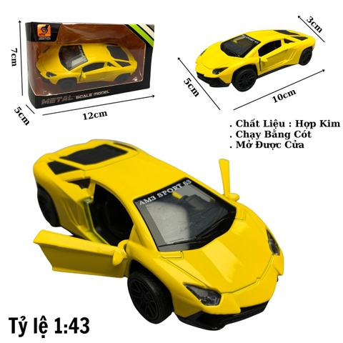 Mô Hình xe Lamborghini Huracan Vàng tỉ lệ 1:43 Hợp kim có thể mở cửa - bánh sau chạy cót - Dài 10cm - cao 3cm - nặng 200gram - Figure Oto - FULL BOX :