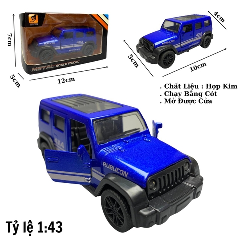 Mô Hình xe JEEP màu xanh dương tỉ lệ 1:43 Hợp kim có thể mở cửa - bánh sau chạy cót - Dài 10cm - cao 5cm - nặng 250Gram - Figure Oto - FULL BOX - box màu