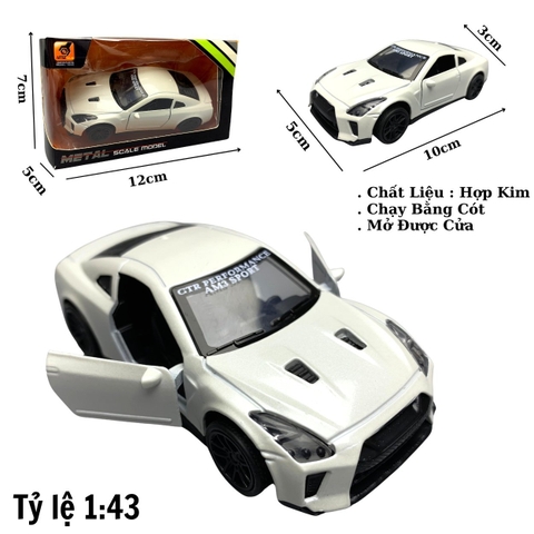 Mô Hình xe NISSAN GTR tỉ lệ 1:43 Hợp kim có thể mở cửa - bánh sau chạy cót - Dài 10cm - cao 3cm - nặng 200gram - Figure Oto - FULL BOX : box màu