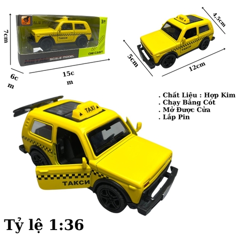 Mô Hình xe Taxi Bản A - tỉ lệ 1:36 Hợp kim có thể mở cửa , Có âm thanh và đèn - bánh sau chạy cót  - Dài 12cm - rộng 5cm - cao 4,5cm nặng : 200gram - FULL BOX : box màu