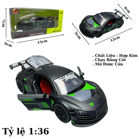 Mô Hình xe Audi màu Đen xanh - tỉ lệ 1:36 Hợp kim có thể mở cửa - bánh sau chạy cót- Dài 12cm - rộng 5cm - cao 4cm nặng : 200gram - FULL BOX : box màu