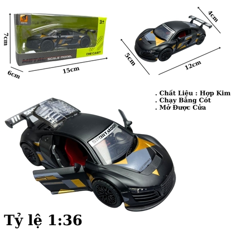 Mô Hình xe Audi màu Đen Vàng - tỉ lệ 1:36 Hợp kim có thể mở cửa - bánh sau chạy cót - Dài 12cm - rộng 5cm - cao 4cm nặng : 200gram - FULL BOX : box màu - Sku : oto34 - N3-K4-T1-S3