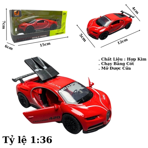 Mô Hình xe Bugati màu Đỏ - tỉ lệ 1:36 Hợp kim có thể mở cửa - bánh sau chạy cót - Dài 12cm - rộng 5cm - cao 4cm nặng : 200gram - FULL BOX : box màu