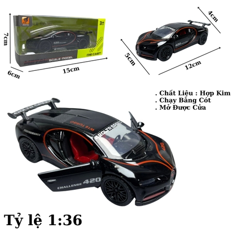 Mô Hình xe Bugati màu Đen- tỉ lệ 1:36 Hợp kim có thể mở cửa - bánh sau chạy cót - Dài 12cm - rộng 5cm - cao 4cm nặng : 200gram - FULL BOX : box màu