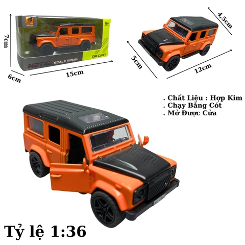 Mô Hình xe Mẹc JEEP màu Cam - tỉ lệ 1:36 Hợp kim có thể mở cửa - bánh sau chạy cót - Dài 12cm - rộng 5cm - cao 5cm nặng : 200gram - FULL BOX : box màu