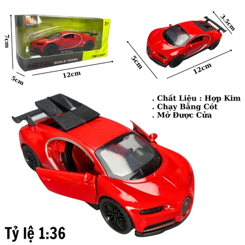 Mô Hình xe Bugati màu đỏ - tỉ lệ 1:36 Hợp kim có thể mở cửa - bánh sau chạy cót - Dài 12cm - rộng 5cm - cao 3.5cm - nặng : 200gram - FULL BOX : box màu