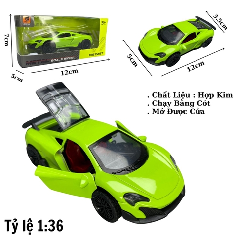 Mô Hình xe mclaren màu xanh nõn chuối - tỉ lệ 1:36 Hợp kim có thể mở cửa - bánh sau chạy cót - Dài 12cm - rộng 5cm - cao 3.5cm - nặng : 200gram - FULL BOX : box màu