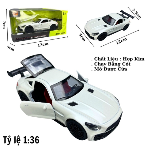 Mô Hình xe Mercedes AMG GTR Màu trắng tỉ lệ 1:36 Hợp kim có thể mở cửa - bánh sau chạy cót - Dài 12cm - rộng 5cm - cao 3.5cm - nặng : 200gram - FULL BOX : box màu