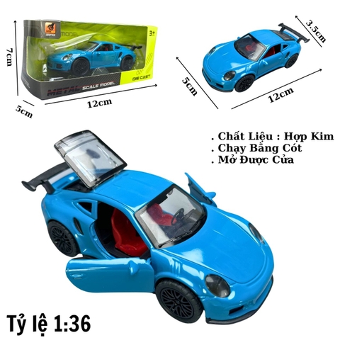 Mô Hình xe Porsche 911 màu xanh trời - tỉ lệ 1:36 Hợp kim có thể mở cửa - bánh sau chạy cót - Dài 12cm - rộng 5cm - cao 3.5cm - nặng : 200gram - FULL BOX : box màu - Sku : oto67 - K67-T2-S2