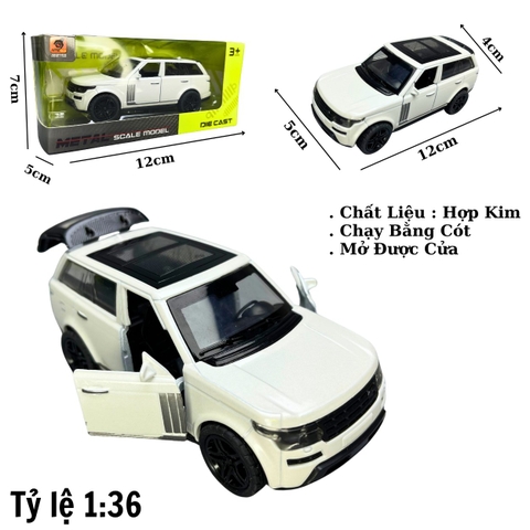 Mô Hình xe Range Rover màu trắng - tỉ lệ 1:36 Hợp kim có thể mở cửa - bánh sau chạy cót - Dài 12cm - rộng 5cm - cao 4cm - nặng : 200gram - FULL BOX : box màu