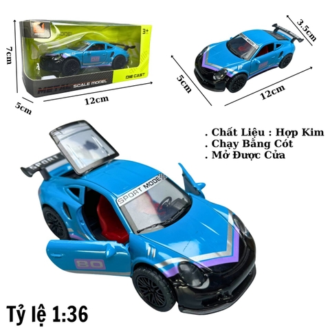 Mô Hình xe Porsche 911 màu xanh trời vạch tím đen - tỉ lệ 1:36 Hợp kim có thể mở cửa - bánh sau chạy cót - Dài 12cm - rộng 5cm - cao 3.5cm - nặng : 200gram - FULL BOX : box màu