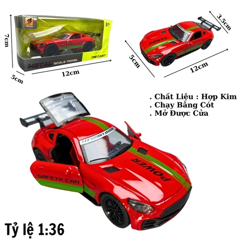 Mô Hình xe Mercedes AMG GTR Màu đỏ Tem xanh lá cây - tỉ lệ 1:36 Hợp kim có thể mở cửa - bánh sau chạy cót - Dài 12cm - rộng 5cm - cao 3.5cm - nặng : 200gram - FULL BOX : box màu