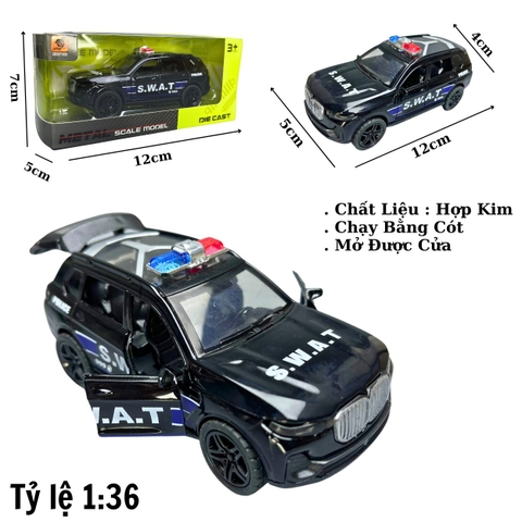 Mô Hình xe BMW X7 SWAT màu đen - tỉ lệ 1:36 Hợp kim có thể mở cửa - bánh sau chạy cót - Dài 12cm - rộng 5cm - cao 4cm - nặng : 200gram - FULL BOX : box màu