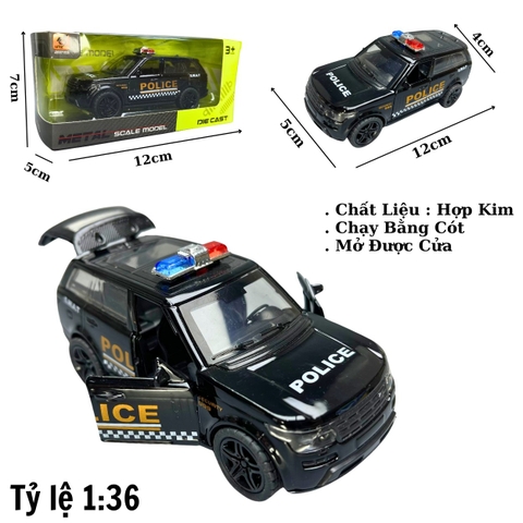 Mô Hình xe Range Rover Police đen - tỉ lệ 1:36 Hợp kim có thể mở cửa - bánh sau chạy cót - Dài 12cm - rộng 5cm - cao 4cm - nặng : 200gram - FULL BOX : box màu