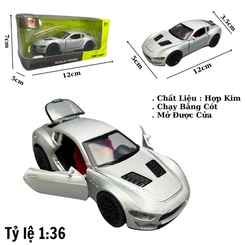 Mô Hình xe Maserati 3200 GT màu xám - tỉ lệ 1:36 Hợp kim có thể mở cửa - bánh sau chạy cót - Dài 12cm - rộng 5cm - cao 3.5cm - nặng : 200gram - FULL BOX : box màu